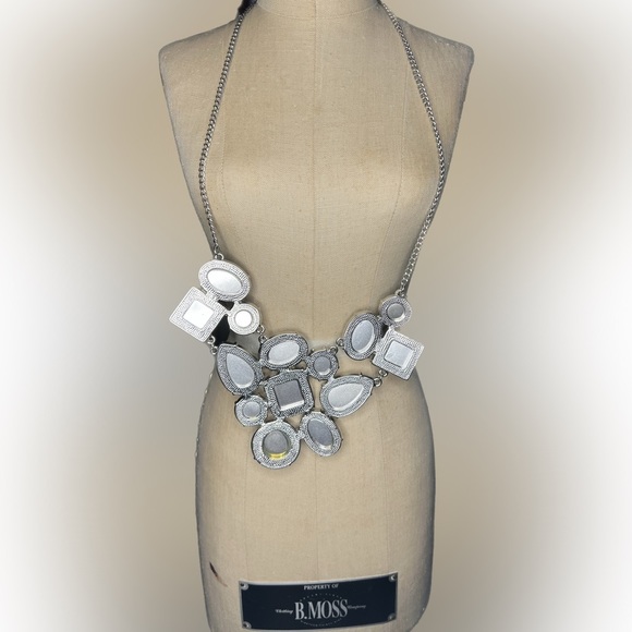 Blue rhinestone statement retro vintage necklace - Picture 3 of 4